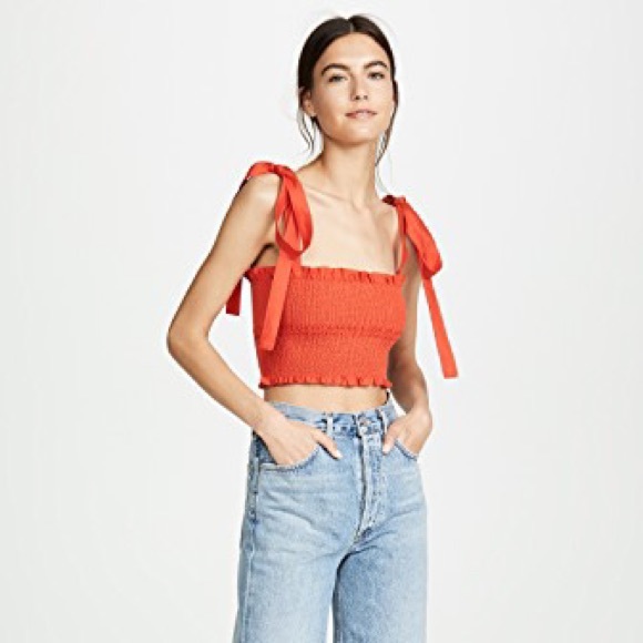 Kamissy Frill Smocked Crop Tank Red Size 8 - Picture 2 of 14